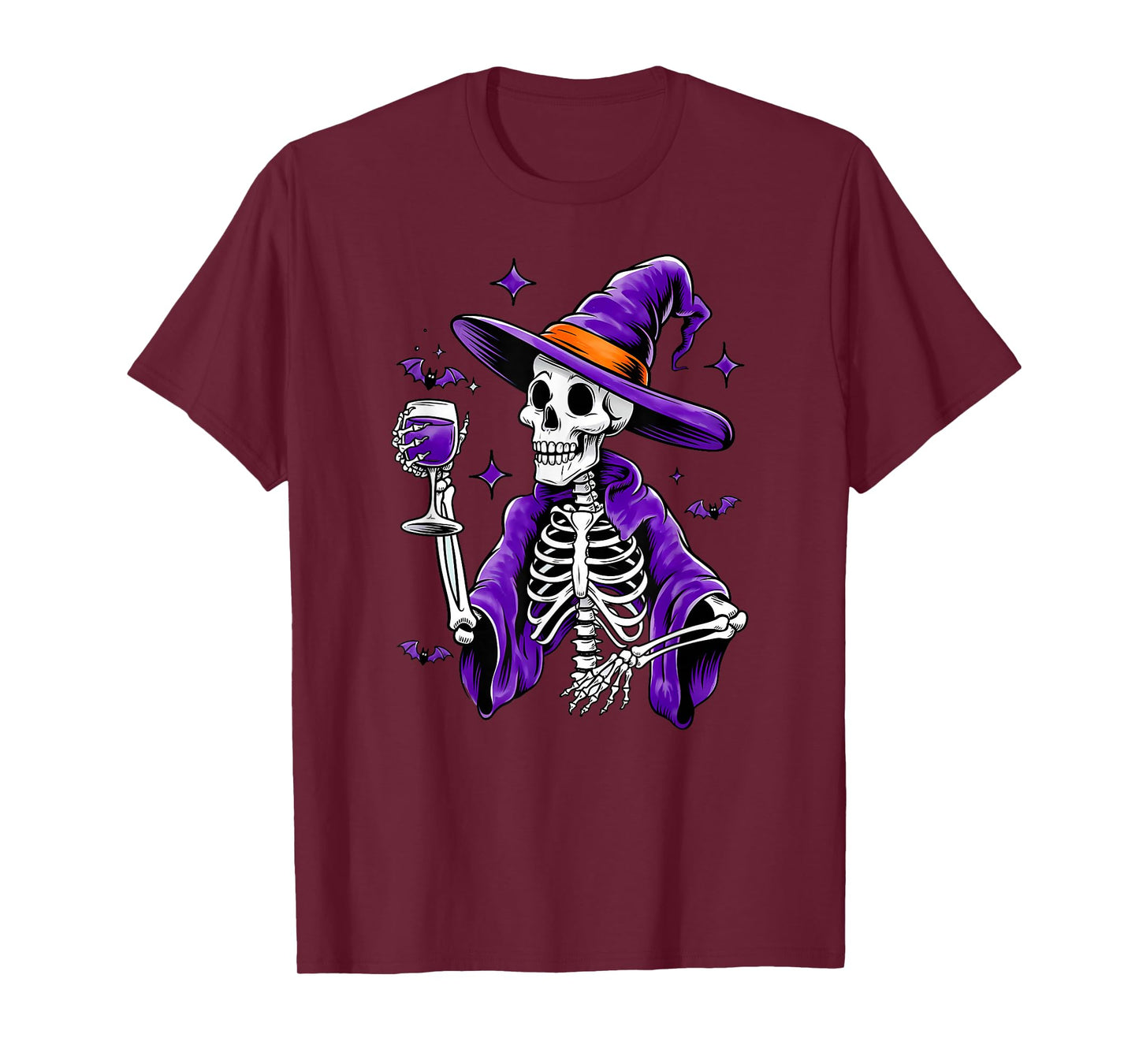 Halloween Red Wine Shirt Women's Witch Skeleton with Wine Glass T-Shirt