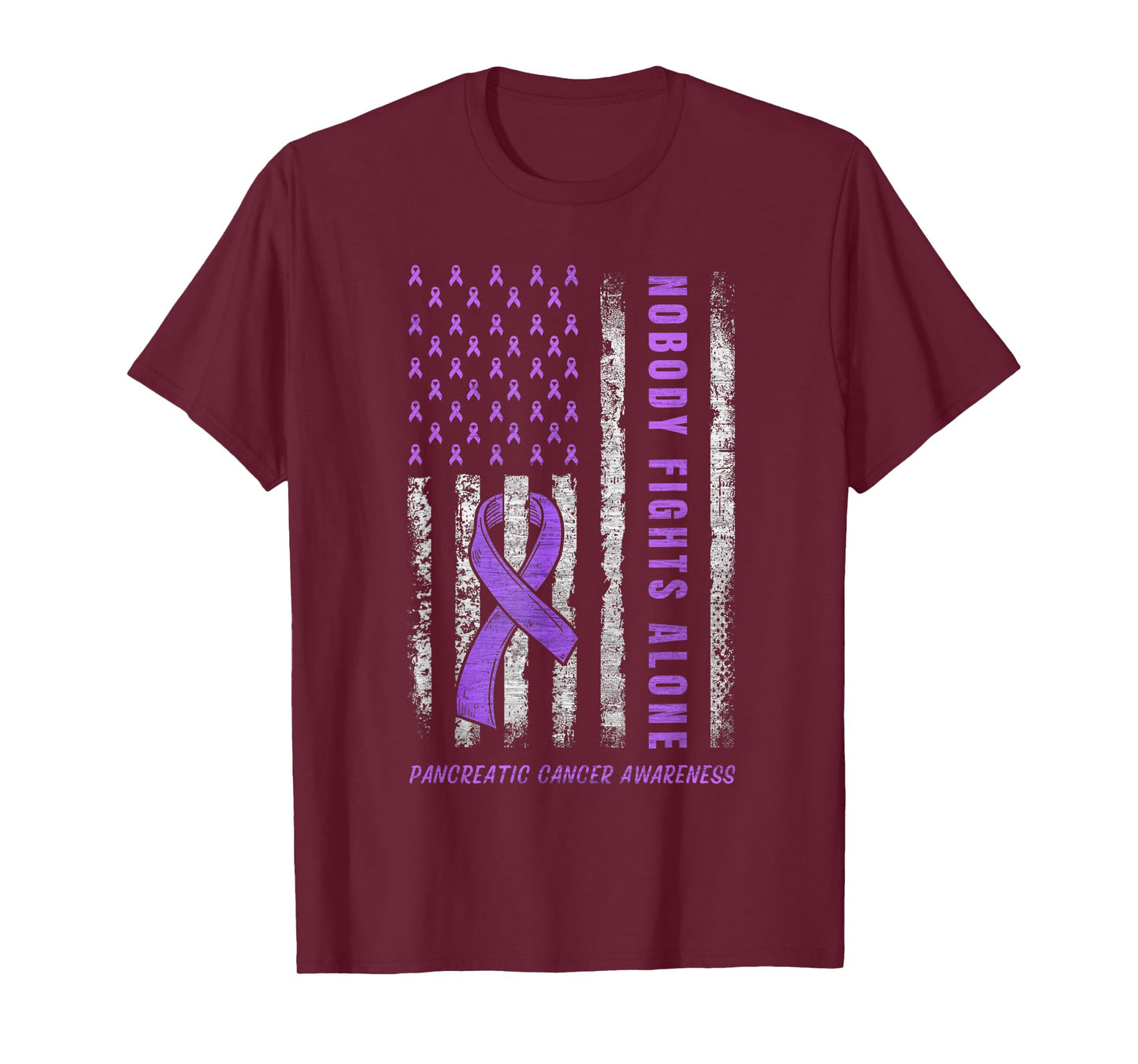Purple Ribbon USA Flag Pancreatic Cancer Awareness T-Shirt