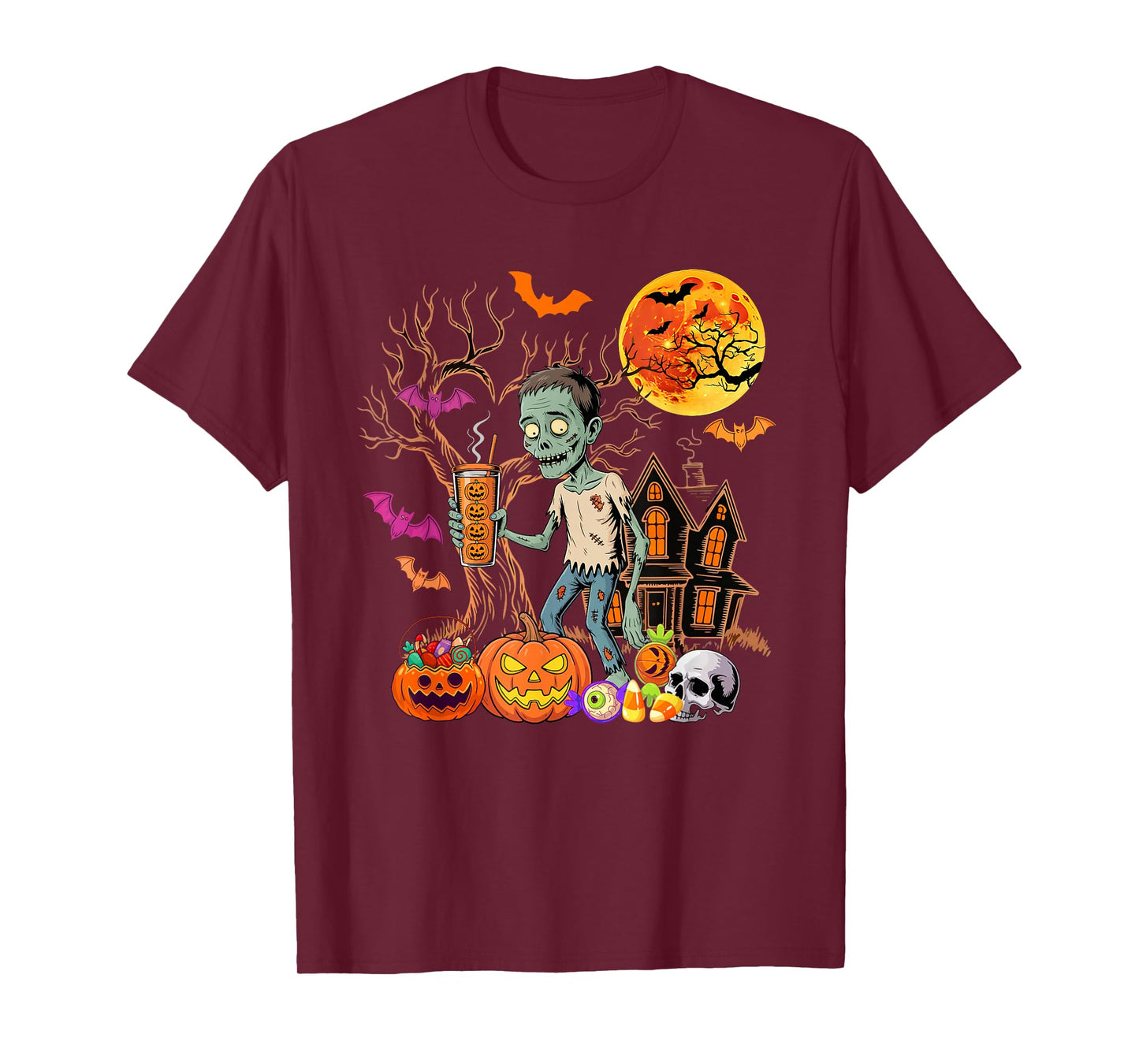 Zombie Drinking Coffee Halloween Carved Pumpkin Lover T-Shirt