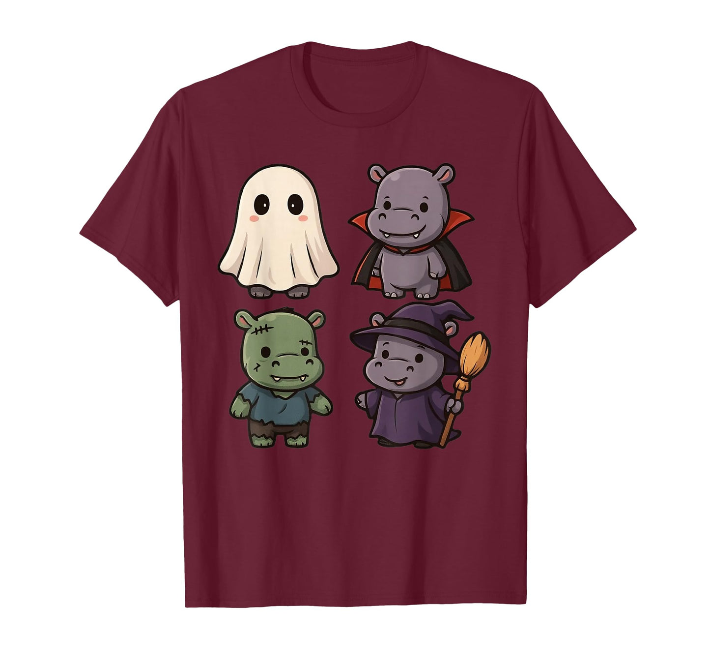 Funny Hippo Ghost Witch Zombie Halloween Costume Boys Girls T-Shirt