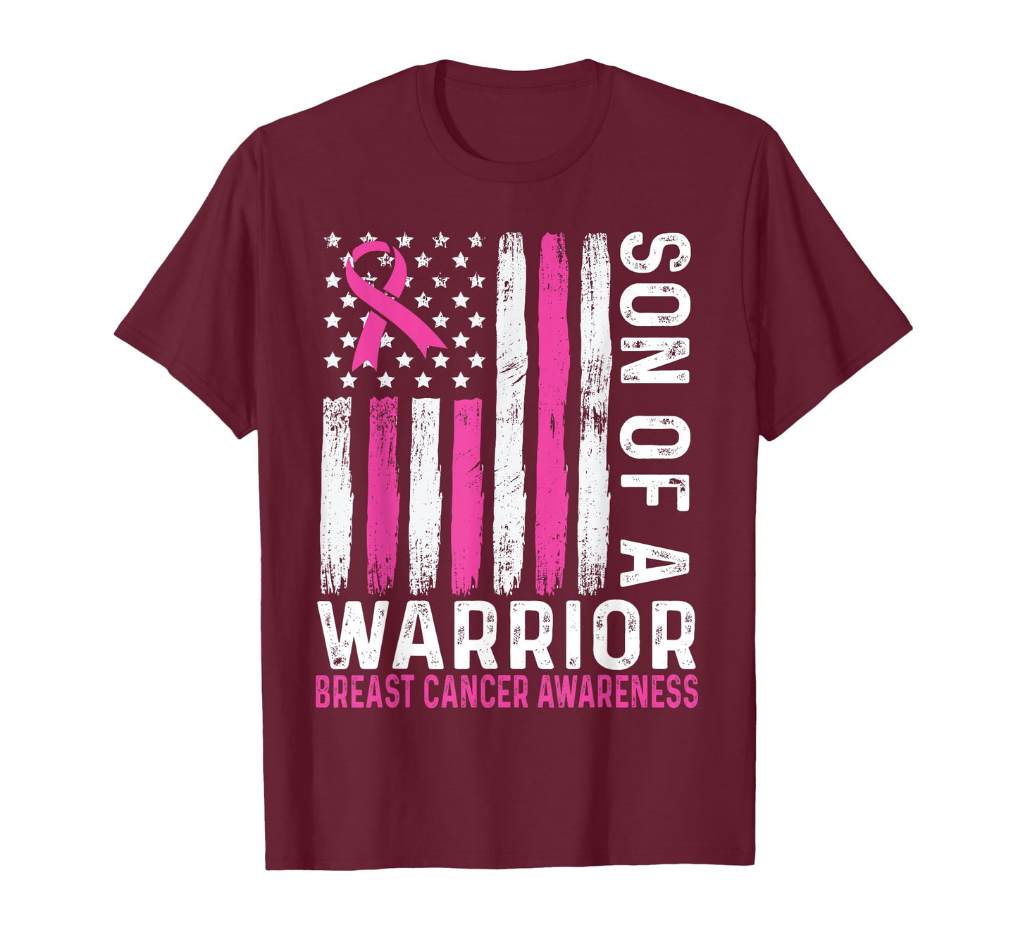 Son of a Warrior Cancer USA American Flag Breast Cancer T-Shirt for Women Kids Men