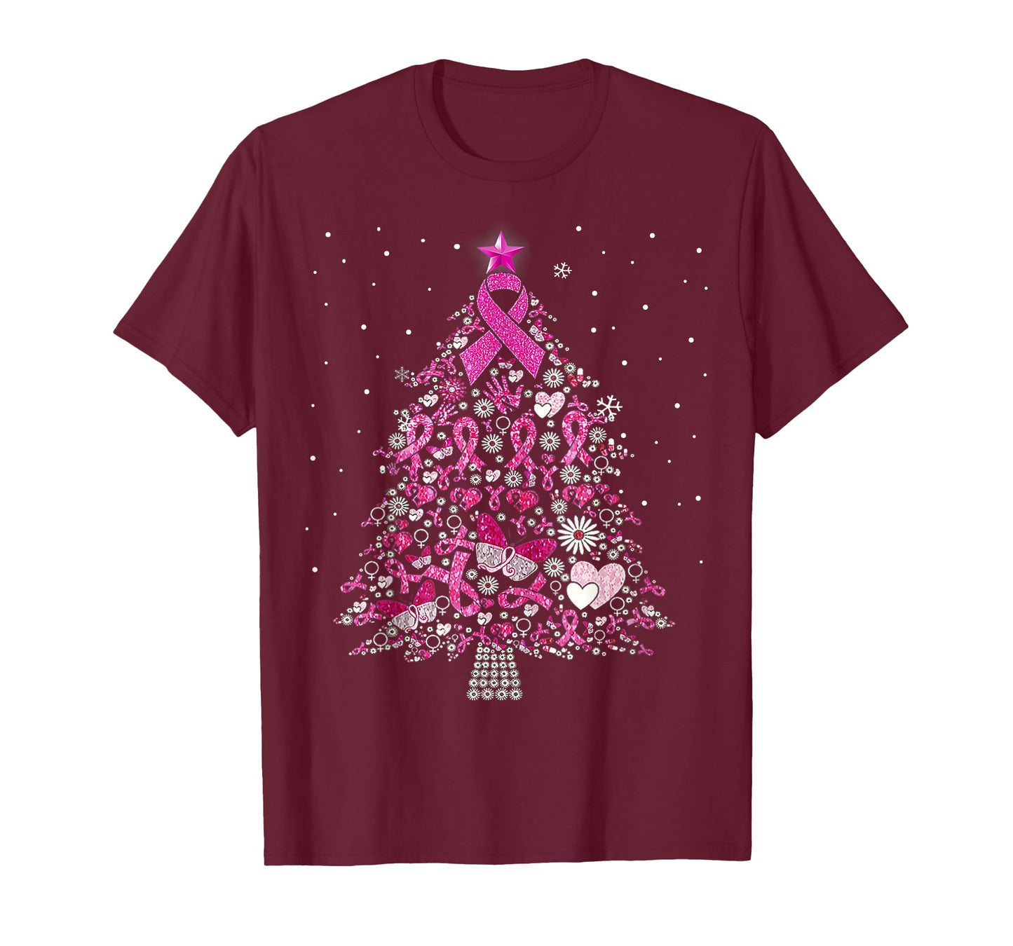 Breast Cancer Christmas Tree Snowflakes Ornament Decoration T-Shirt