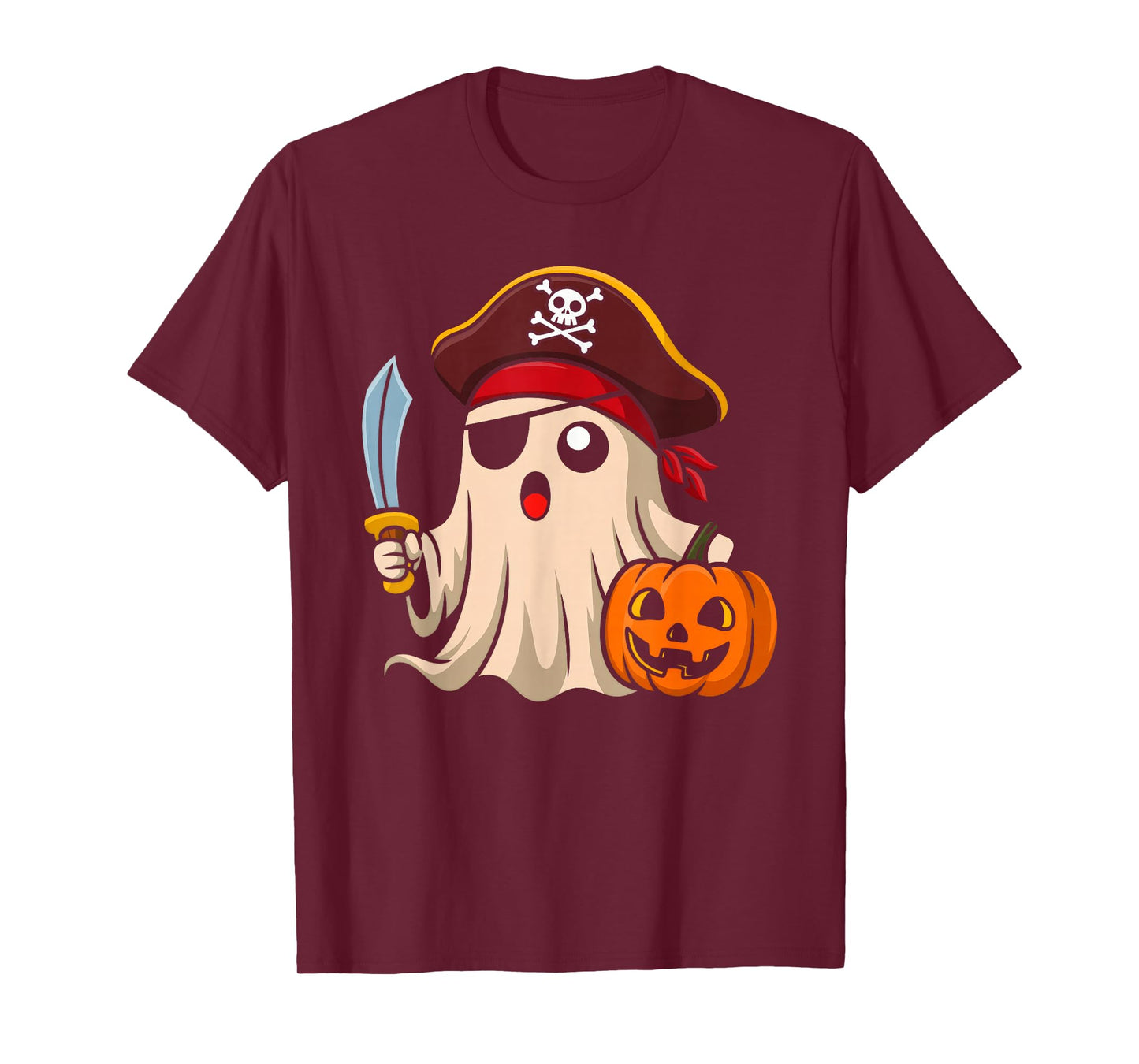 Pirate Halloween Ghost Pumpkin Jack O Lantern Boys Men Kids T-Shirt