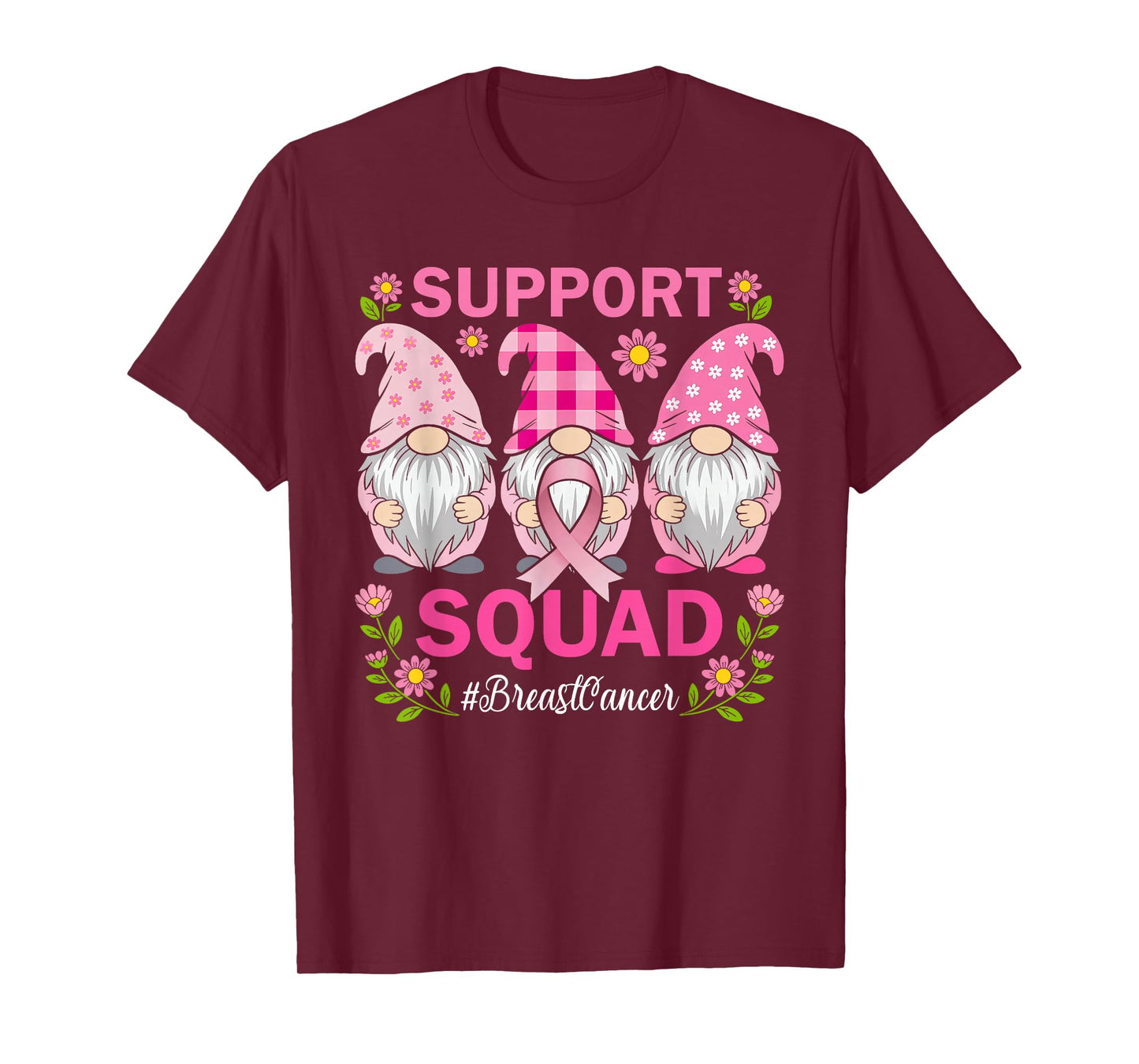 Support Squad Breast Cancer Awareness Pink Gnomes Womens T-Shirt