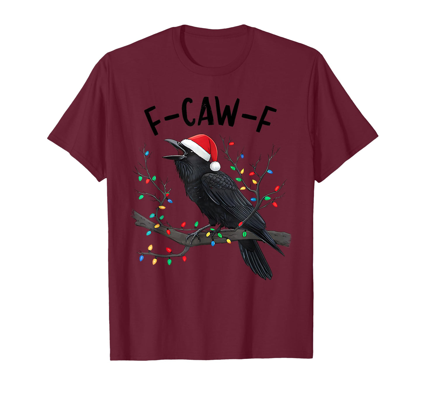 Funny F-Caw-F Christmas Black Crow Raven Santa Hat Xmas PJs T-Shirt