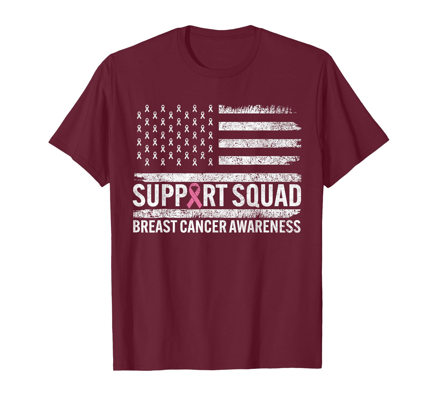 Breast Cancer Support Squad Pink Ribbon Retro American Flag T-Shirt