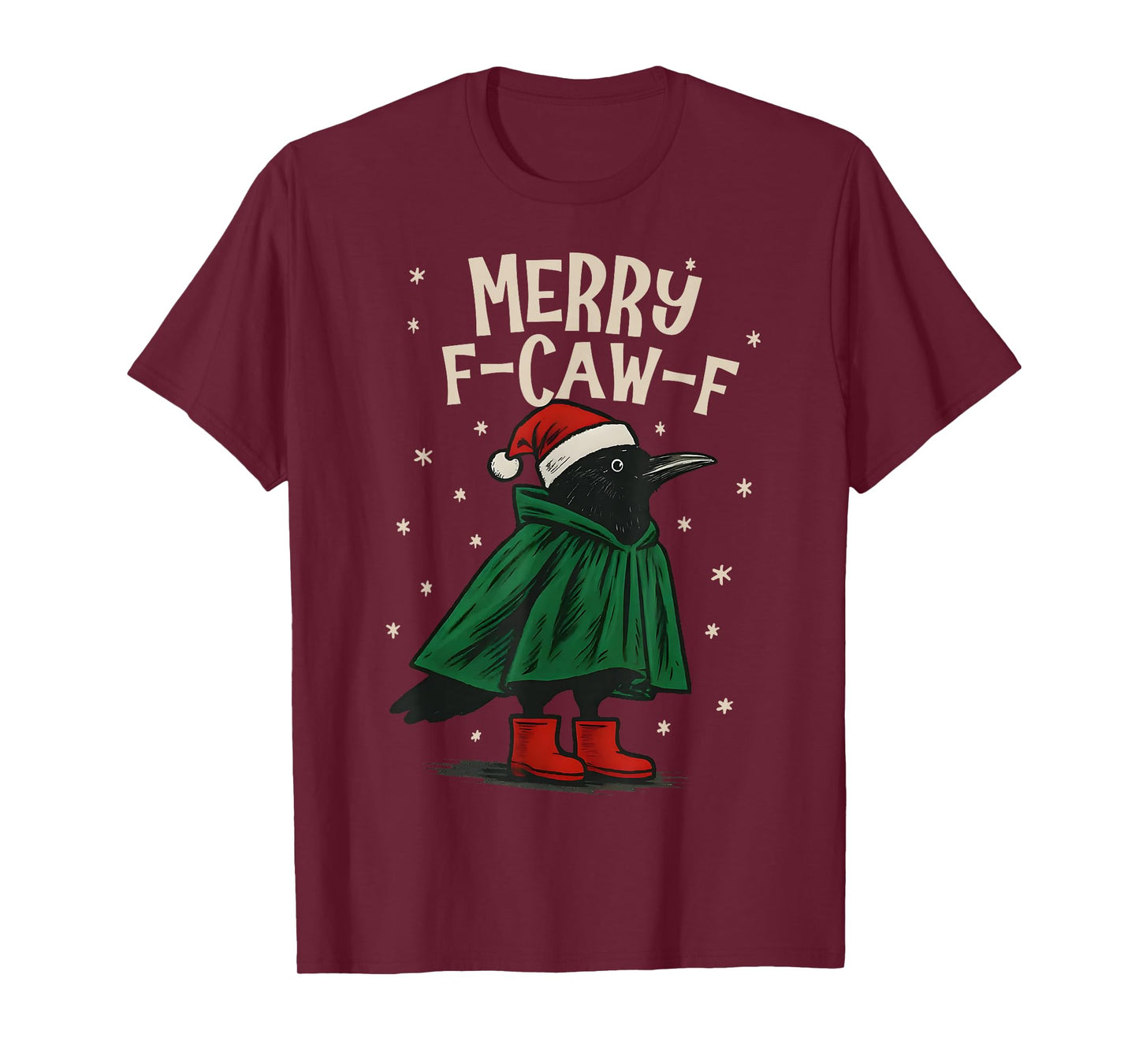 Black Crow F-Caw-F Funny Retro Christmas Lights Santa hat T-Shirt