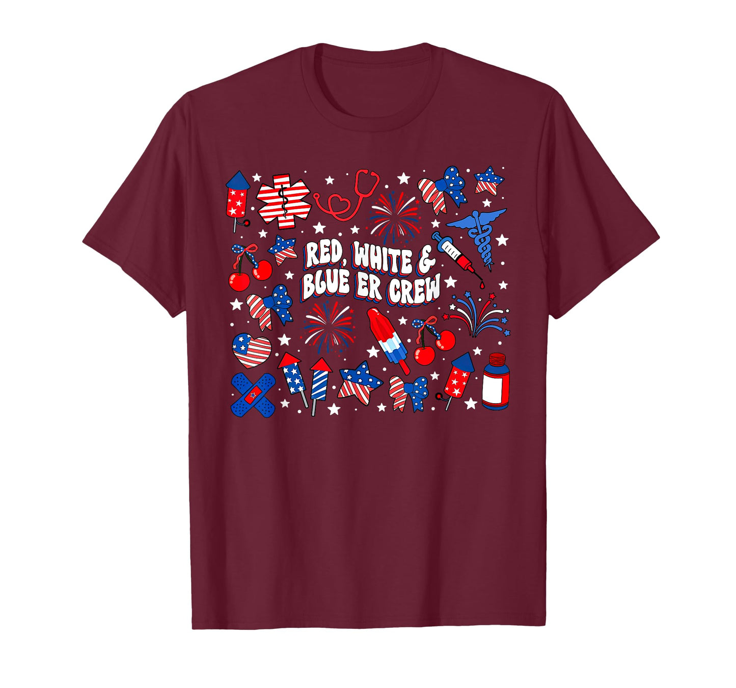 Red White Blue ER Crew Emergency Department 4th Of July T-Shirt