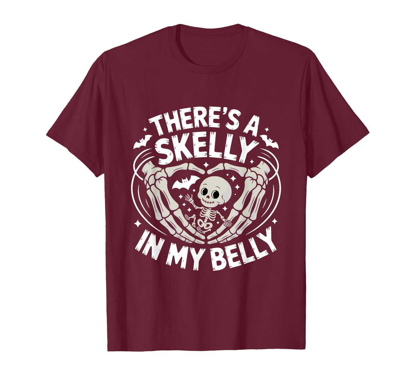 Funny Skeleton There's Skelly in My Belly Pregnant Halloween T-Shirt