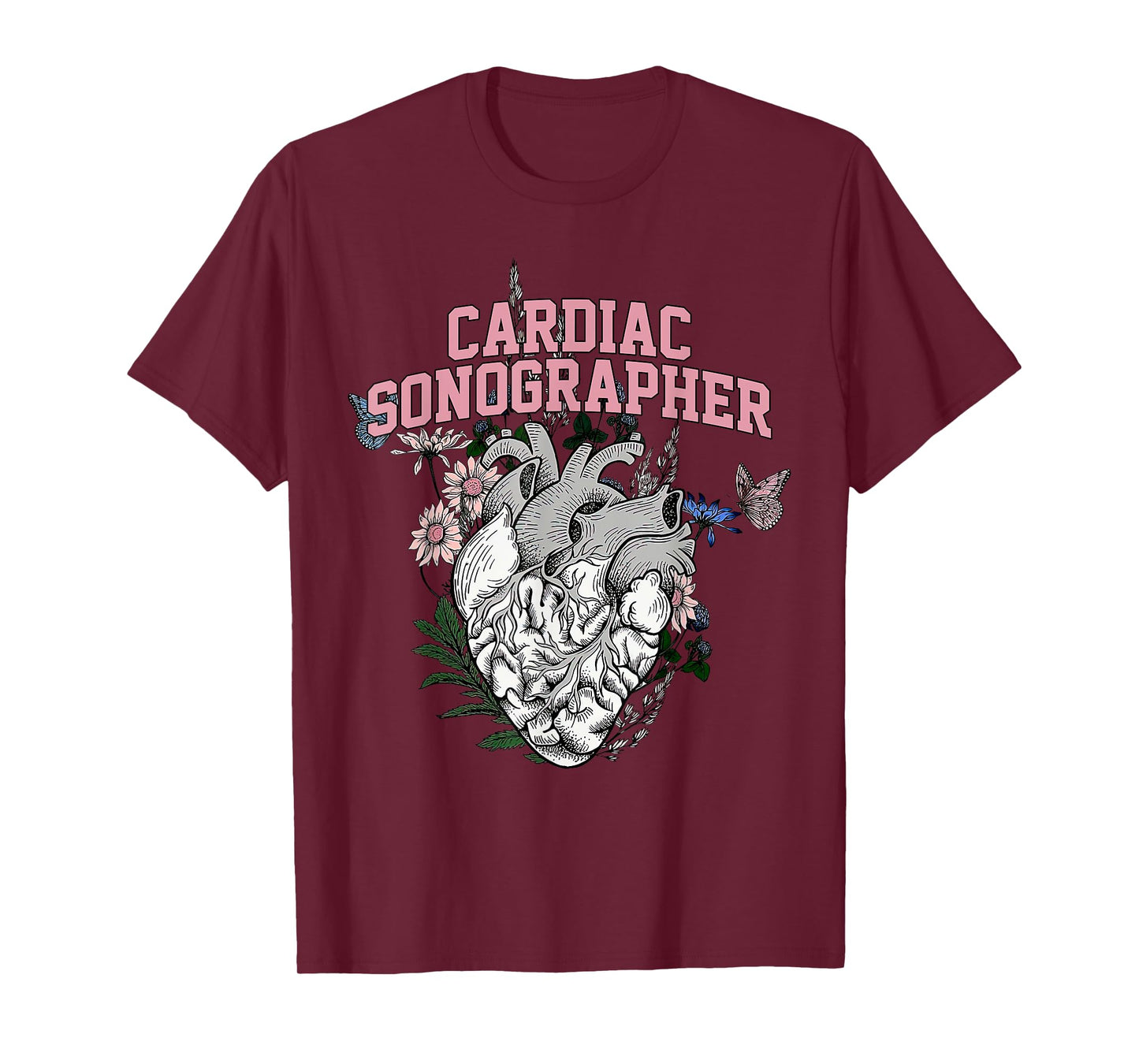 Cardiac Sonographer Anatomical Heart Floral Cardiovascular T-Shirt