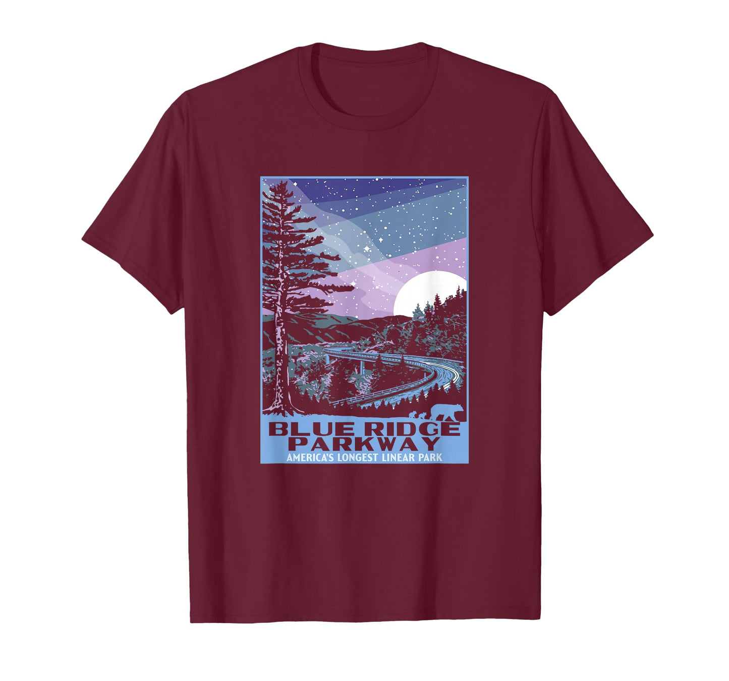Blue Ridge Parkway at Night WPA Style Vintage Stars & Moon T-Shirt