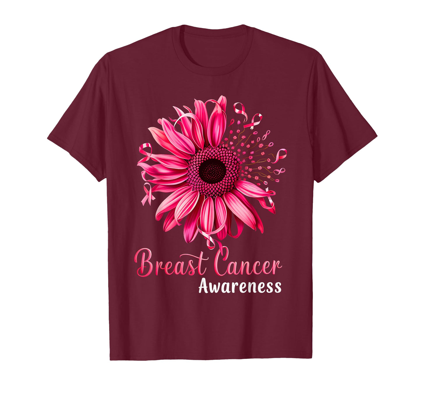 Sunflower Breast Cancer Awareness Pink Ribbon in October T-Shirt