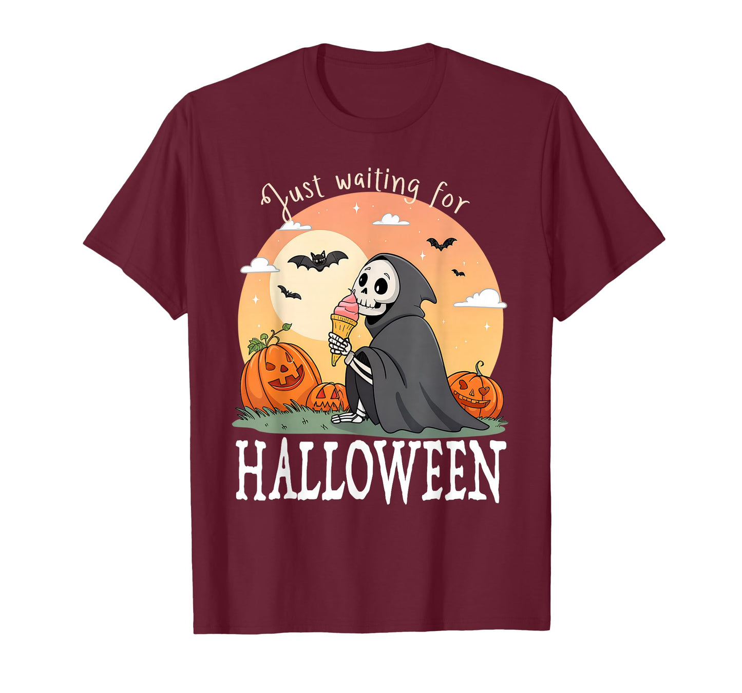 Just Waiting for Halloween Funny Skeleton Spooky Summerween T-Shirt