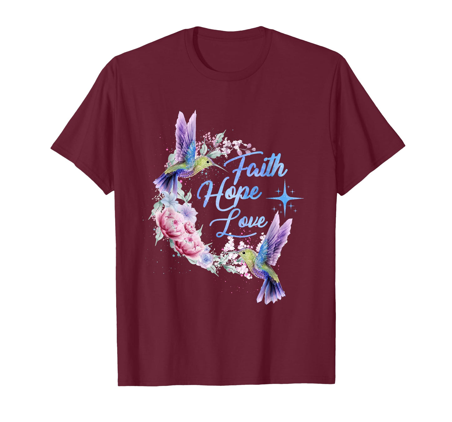 Hope Faith Love Hummingbird Picture Bird Print T-Shirt