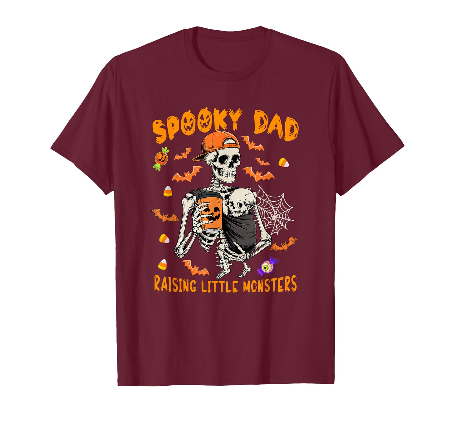 Spooky Dad Raising Halloween Monsters Funny Joke Skeletons T-Shirt