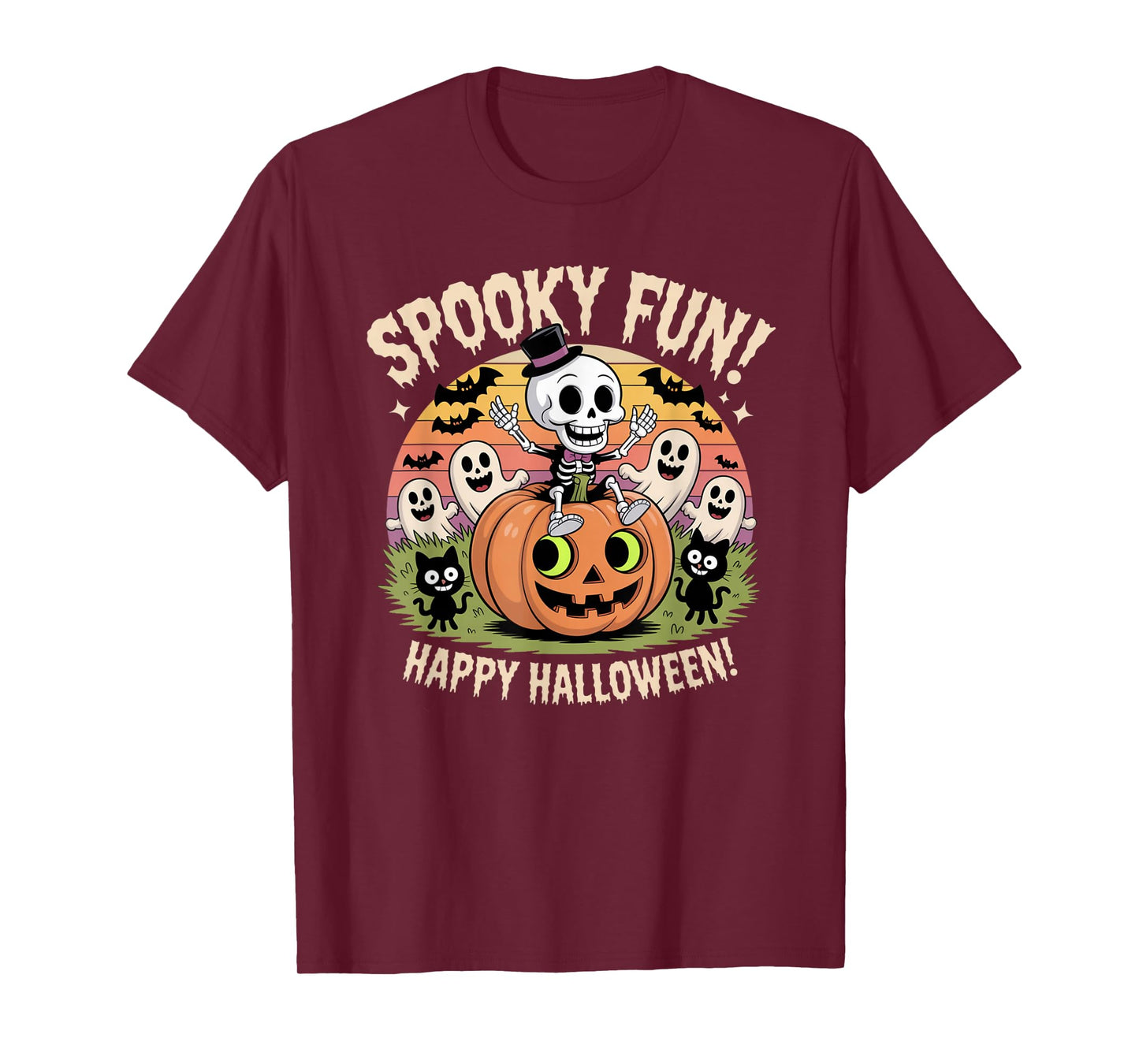Spooky Fun Skeleton Pumpkin Ghosts Cat Kids Tee T-Shirt