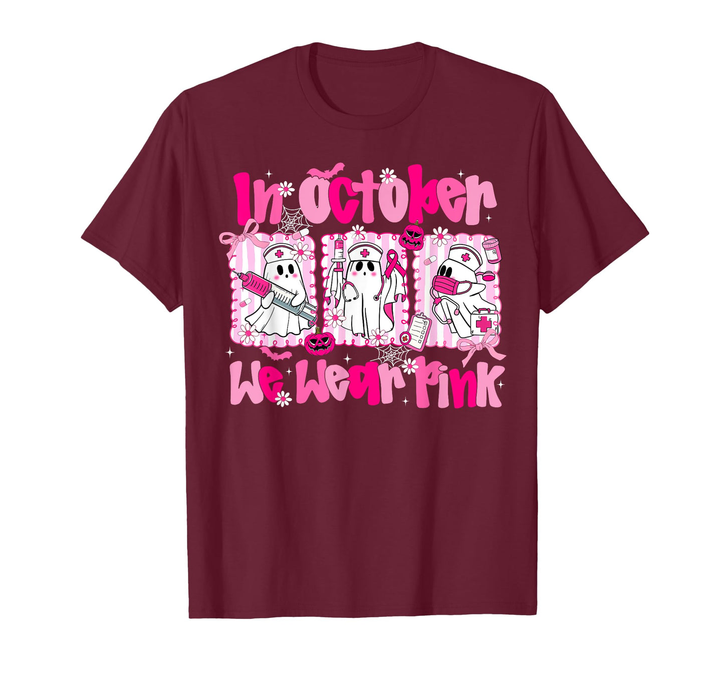 In October We Wear Pink Ghost Breast Cancer Awareness T-Shirt