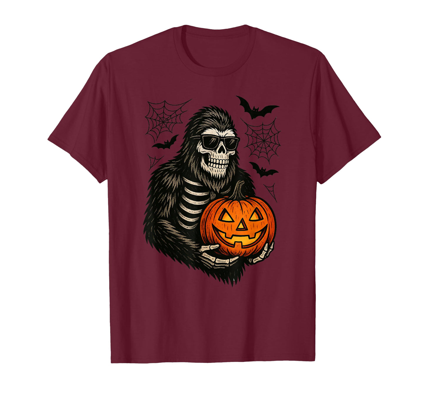 Spooky Bigfoot Jack O Lantern Skeleton Halloween Boys Mens T-Shirt