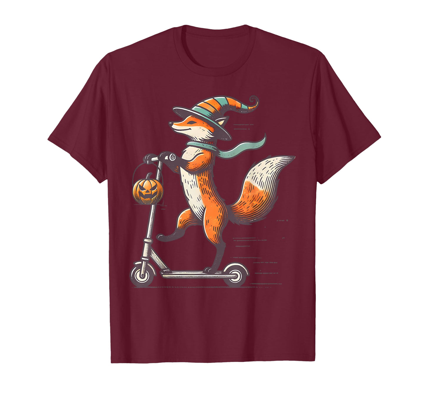 Funny Fox Riding Scooter Fall Pumpkin Halloween Thanksgiving T-Shirt