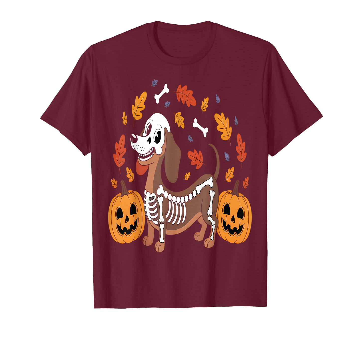 Dachshund Skeleton Halloween Pumpkins Dog T-Shirt