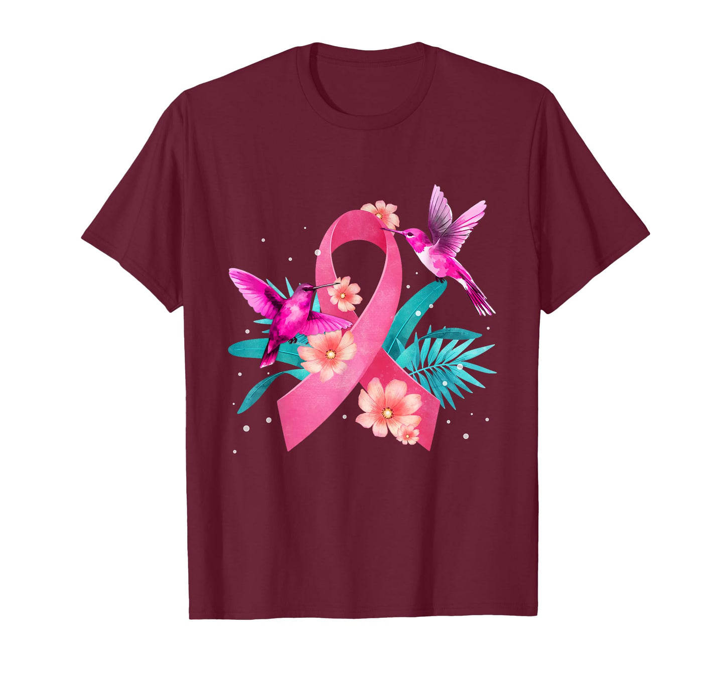 Hummingbird Breast Cancer Awareness Pink Ribbon Flowers T-Shirt