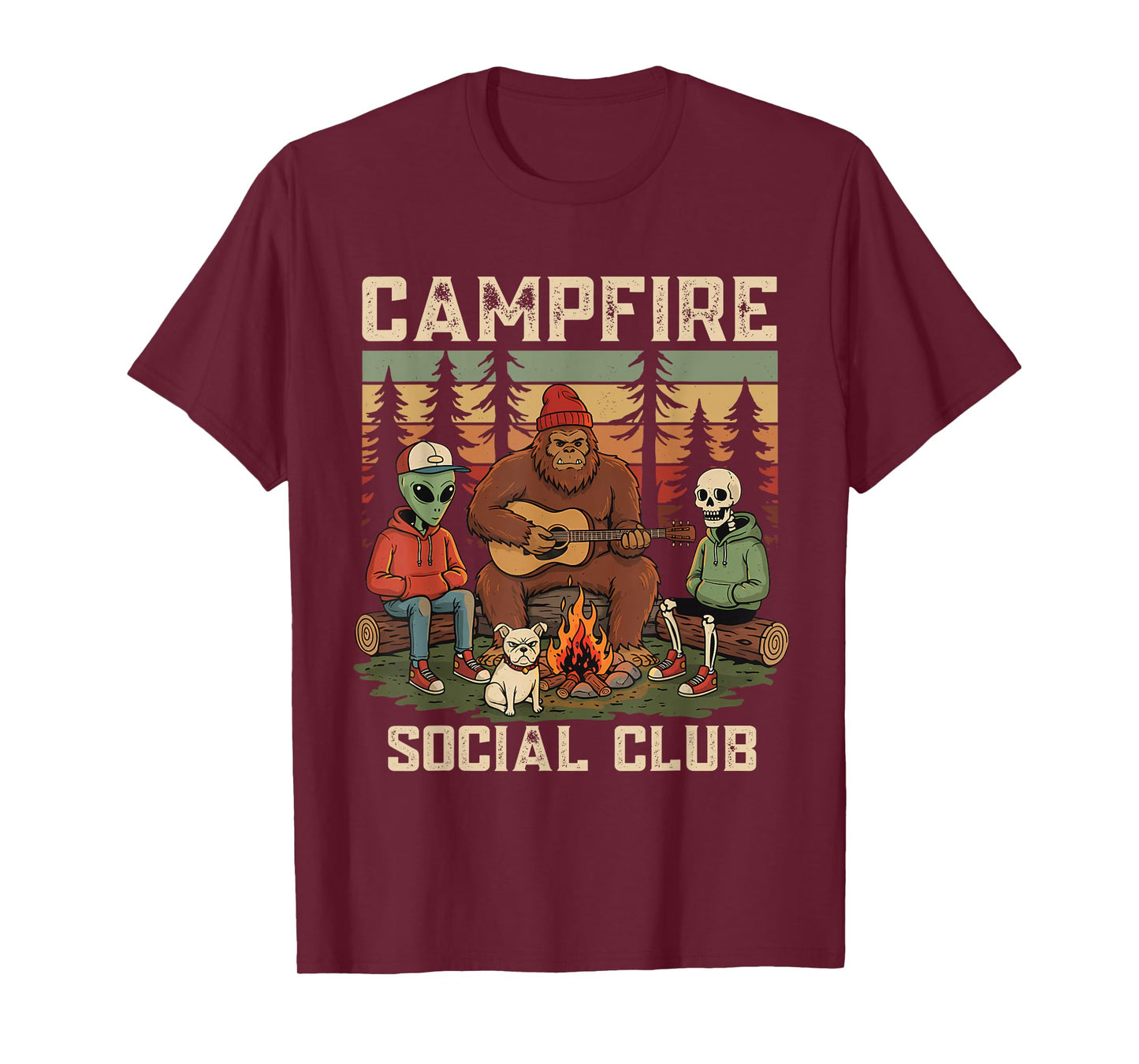 Campfire Social Club Funny Bigfoot Alien Skeleton Cryptid T-Shirt