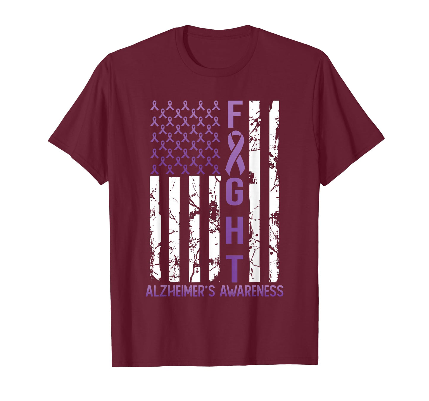 Alzheimer's Awareness Month Day USA Flag Ribbon Purple T-Shirt