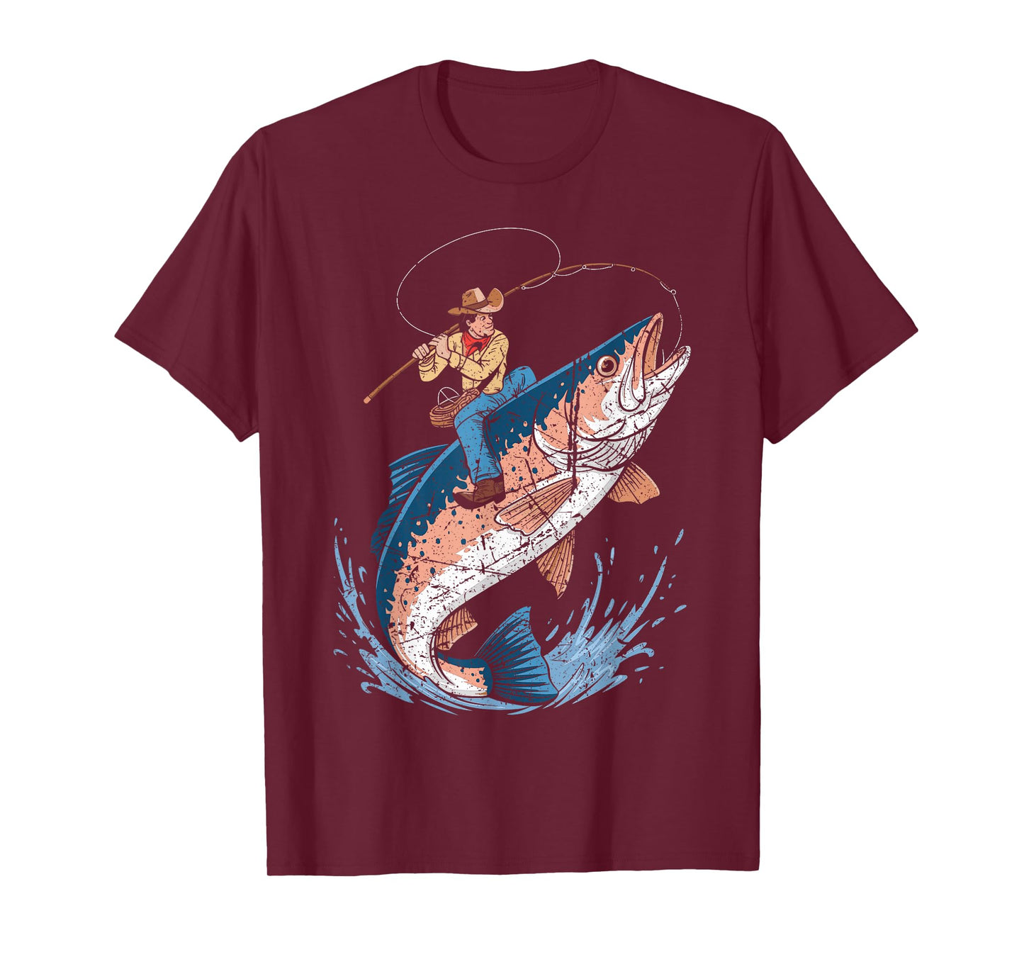 Fishing Cowboy Riding Giant Trout Humor Design Idea T-Shirt