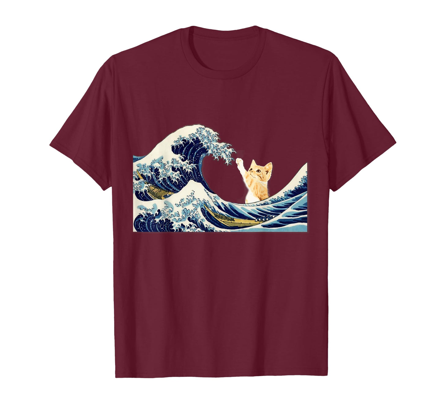 The Great Wave with Large Cat T-Shirt for Men Women Girls Kids