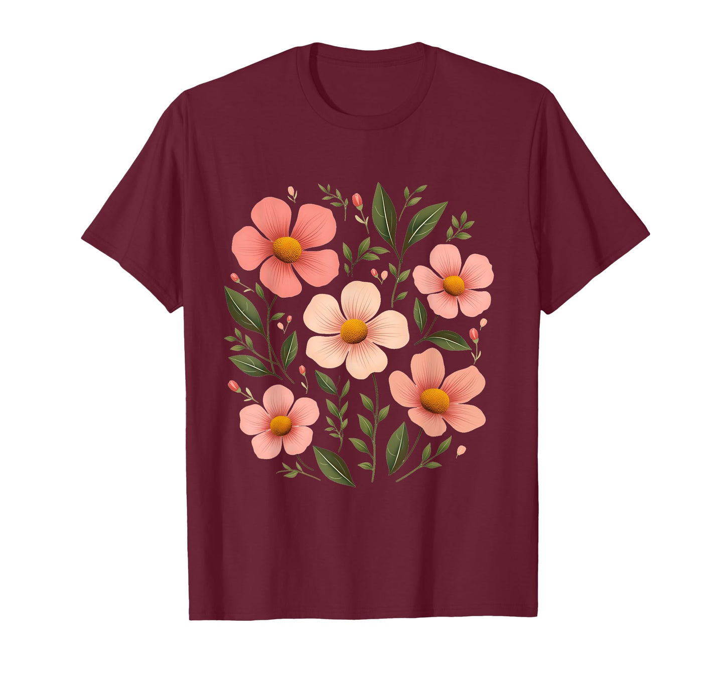 Botanical Pink Wildflowers Boho Floral T-Shirt