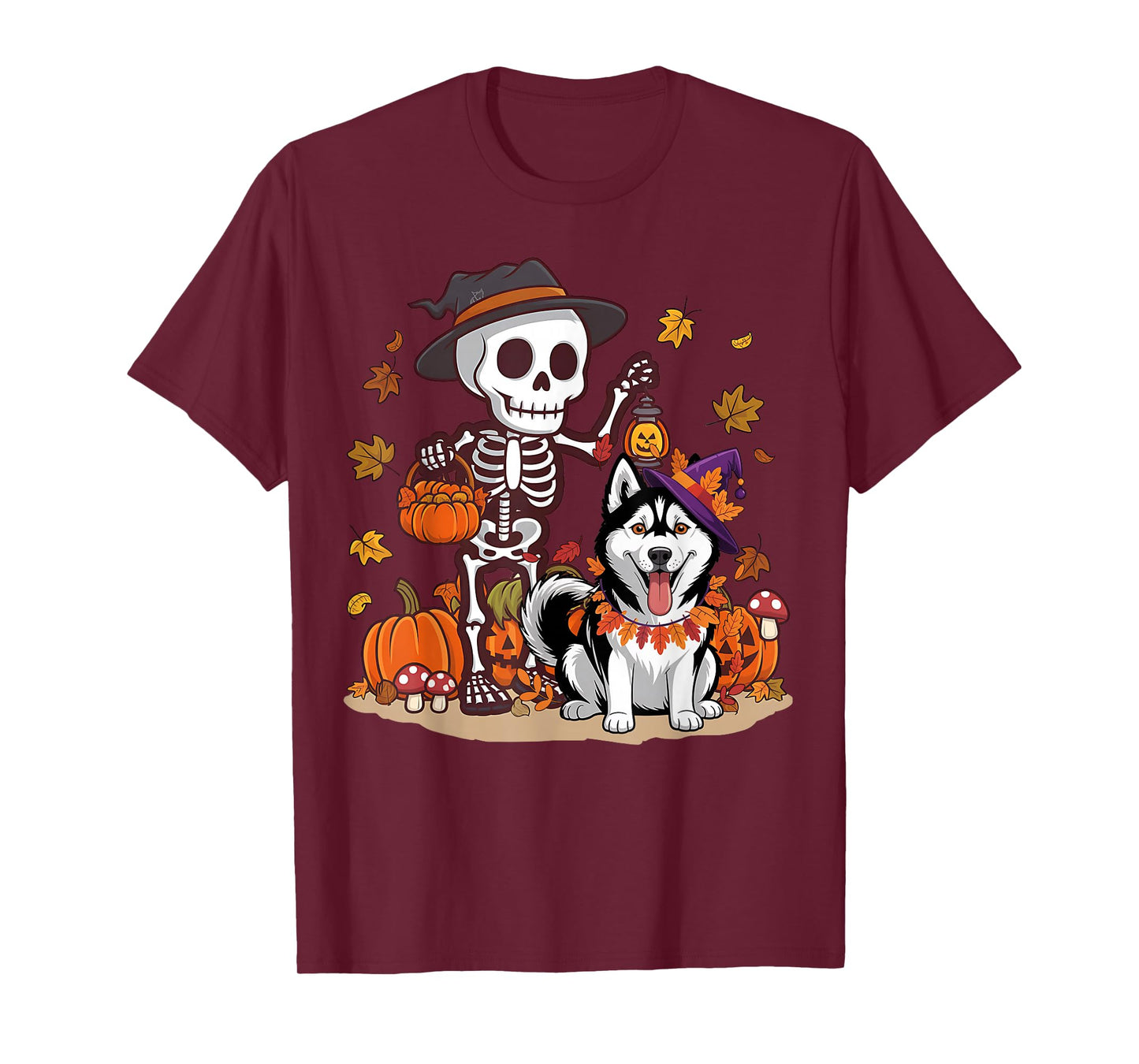 Funny Siberian Husky Skeleton Spooky Dog Lover Halloween T-Shirt