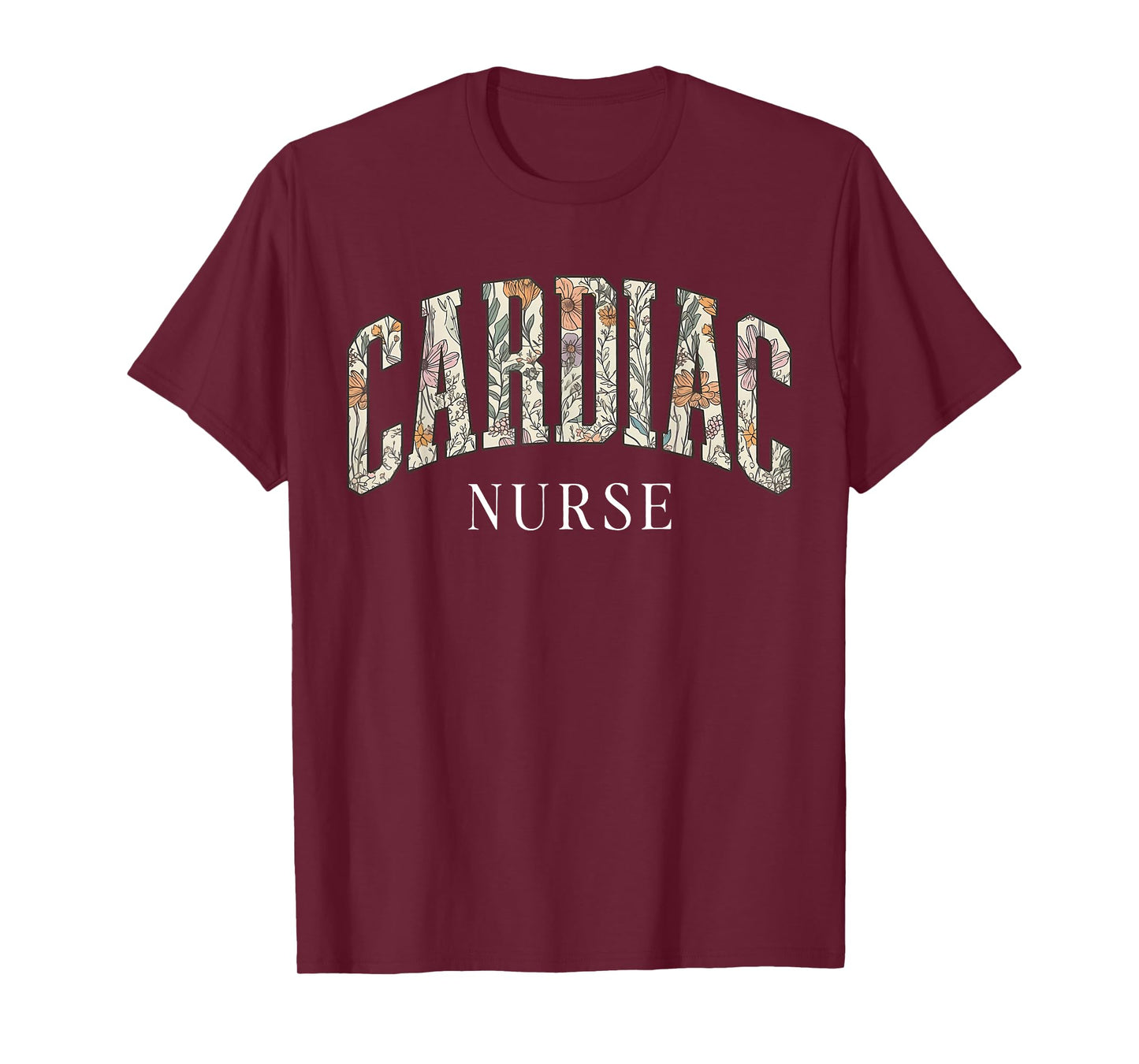 Boho Retro Floral Cardiac Nurse Heart Cardiology Sonographer T-Shirt