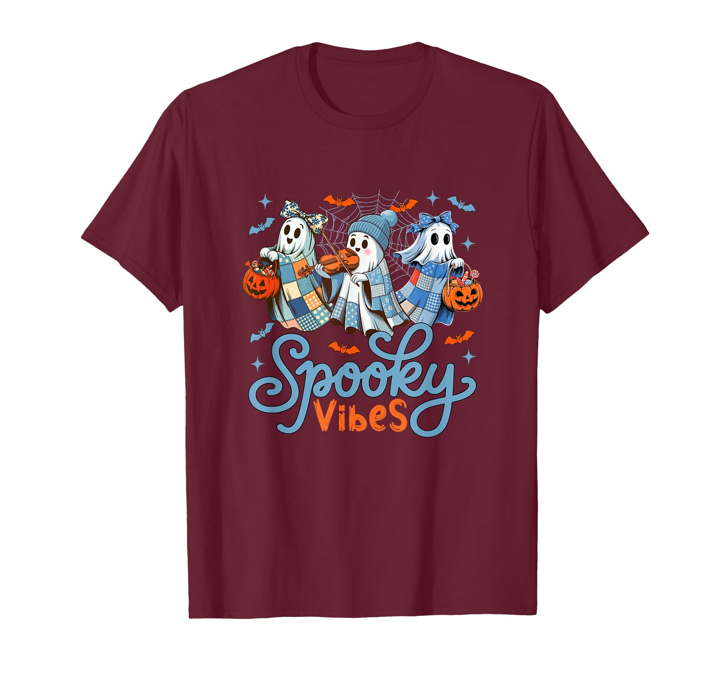 Spooky Funny Vibes Halloween Three Cute Boos Playing Violin T-Shirt