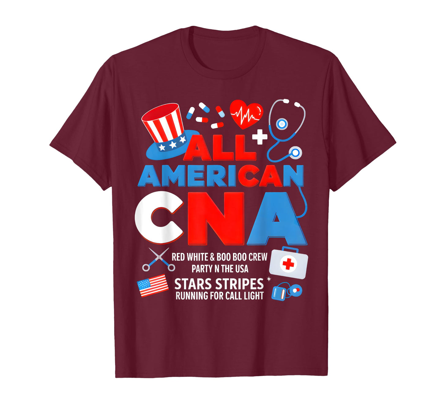 All American CNA 4th Of July Scrub Top Patriot Women RN CNA T-Shirt