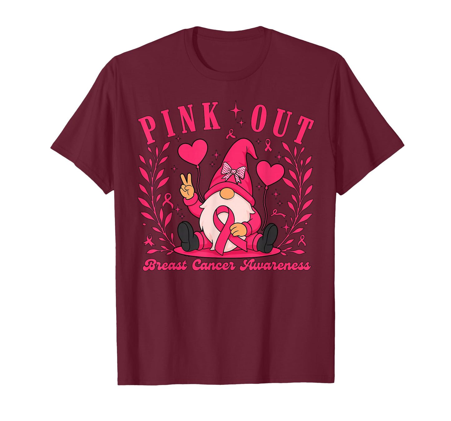 Pink Out Ribbon Gnome Breast Cancer Awareness for Women T-Shirt
