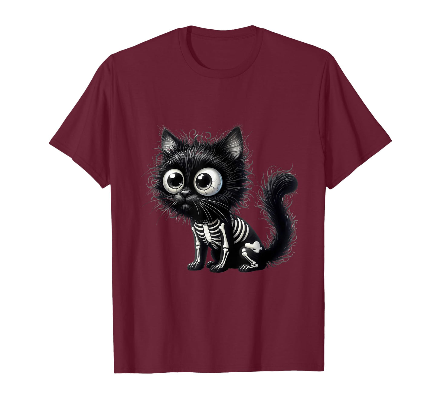 Cute cat Kitten Halloween Black Skeleton Cartoon T-Shirt