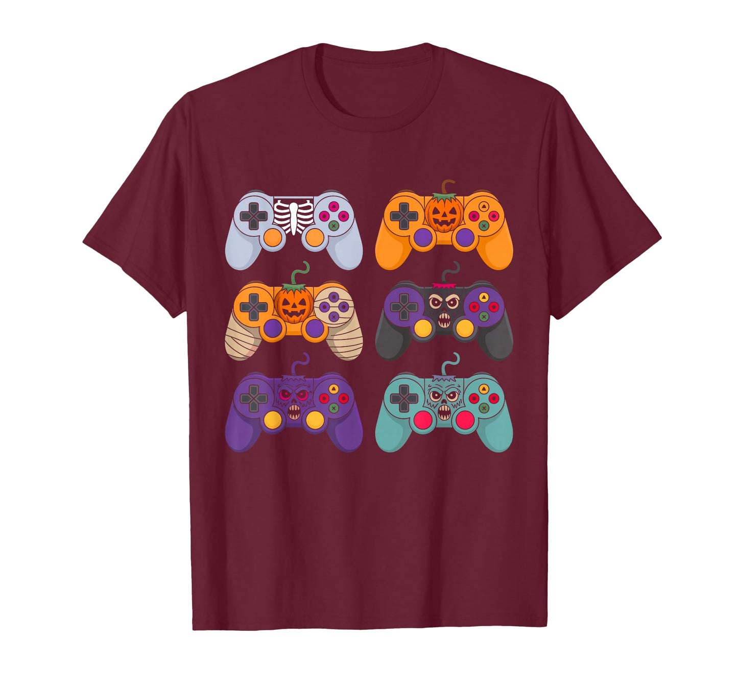 Halloween Skeleton Funny Spooky Gaming Controllers Boys Kids T-Shirt