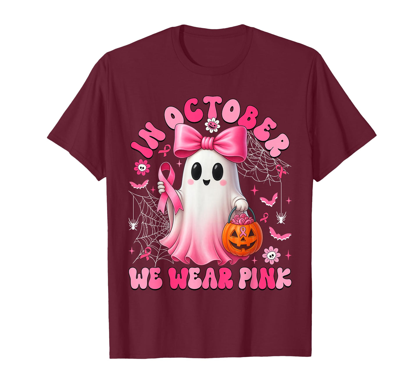 Breast Cancer Halloween Ghost In October We Wear Pink Women T-Shirt
