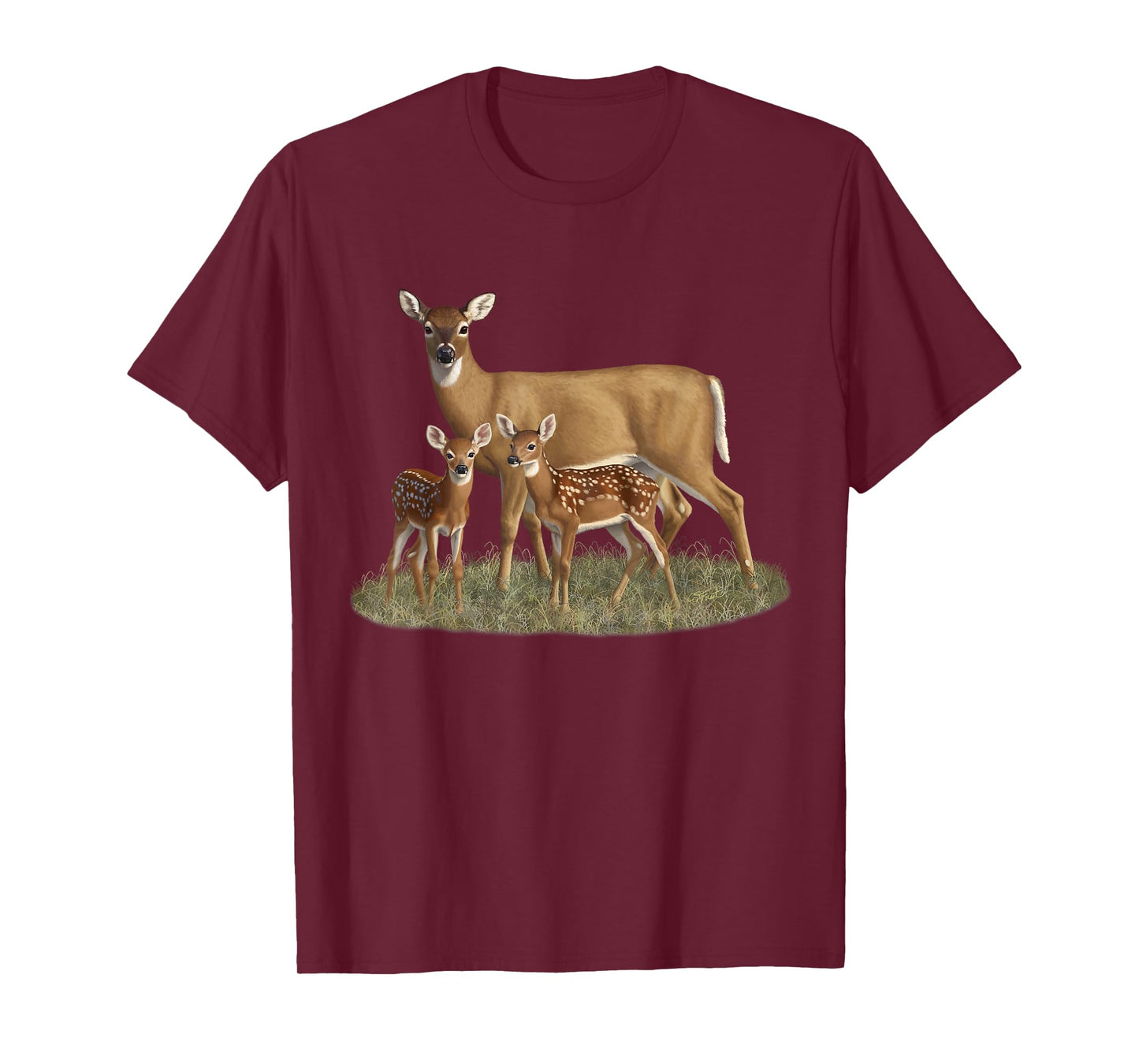Whitetail Deer Doe & Cute Twin Fawns Wildlife Art T-Shirt