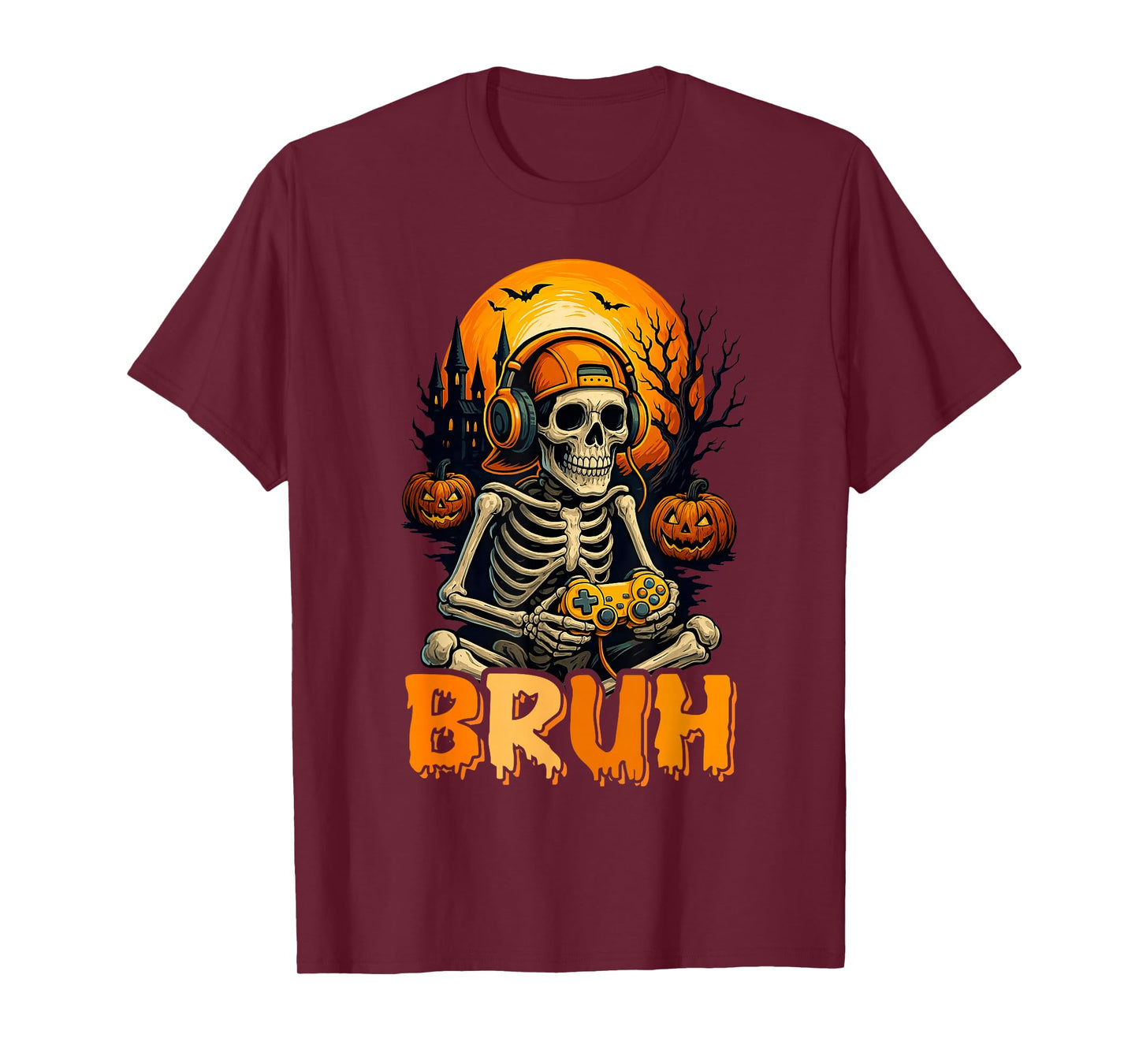 Bruh Skeleton Gamer Video Halloween Gaming Boys Men Kids T-Shirt