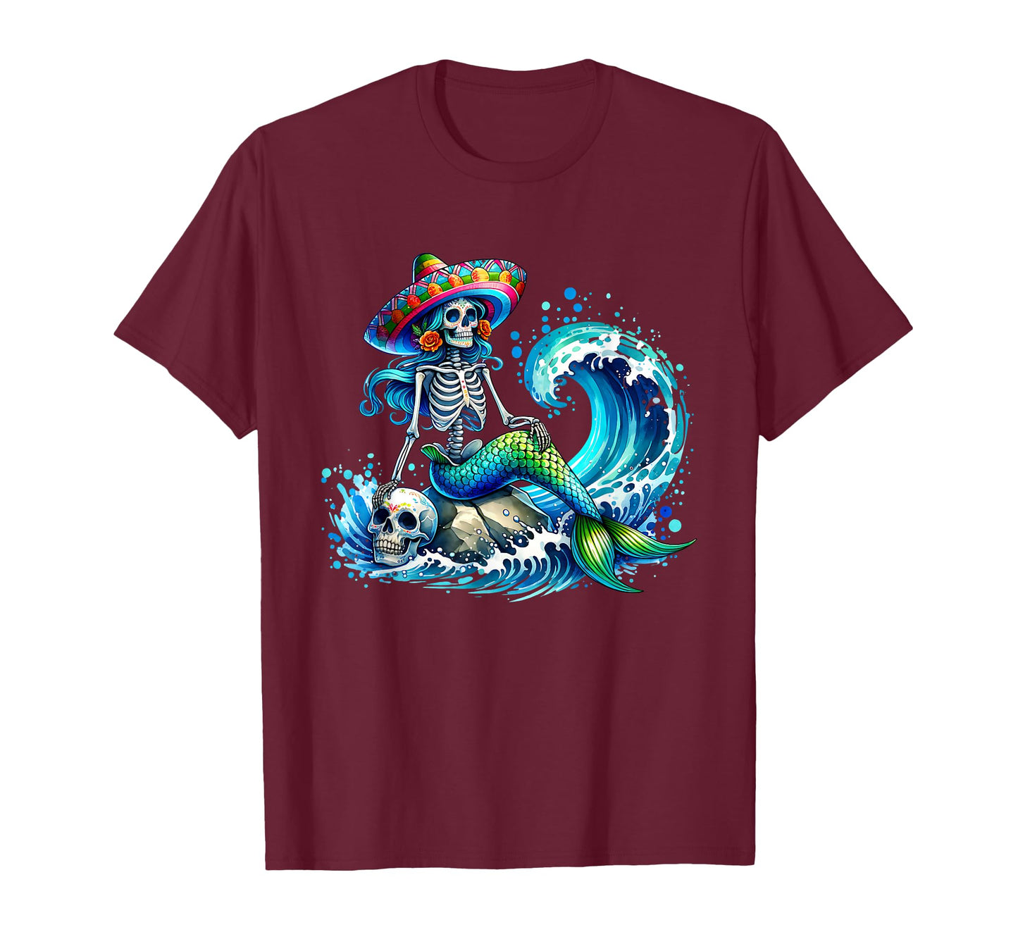 Mermaid Skull Ocean Wave Siren Skeleton Sea T-Shirt