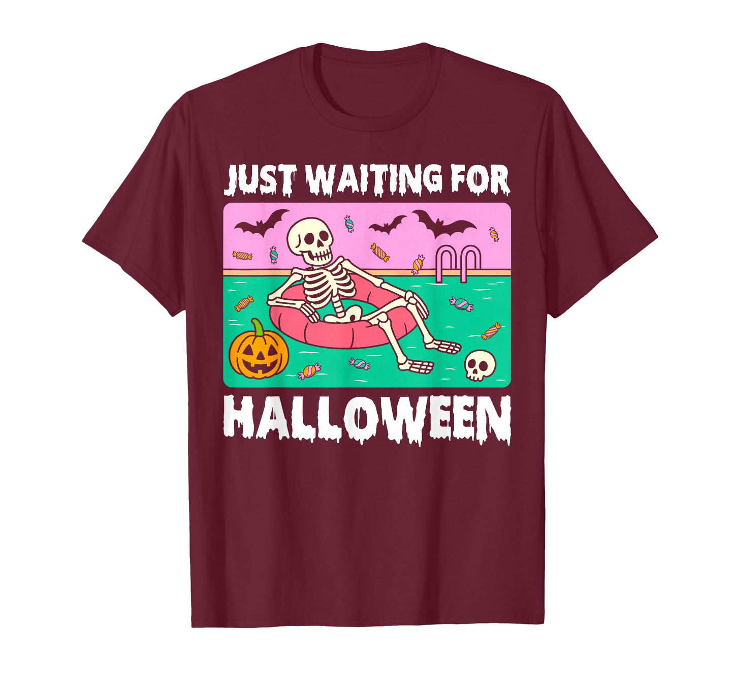 Spooky Summer Skeleton Just Waiting for Halloween Pumpkin T-Shirt