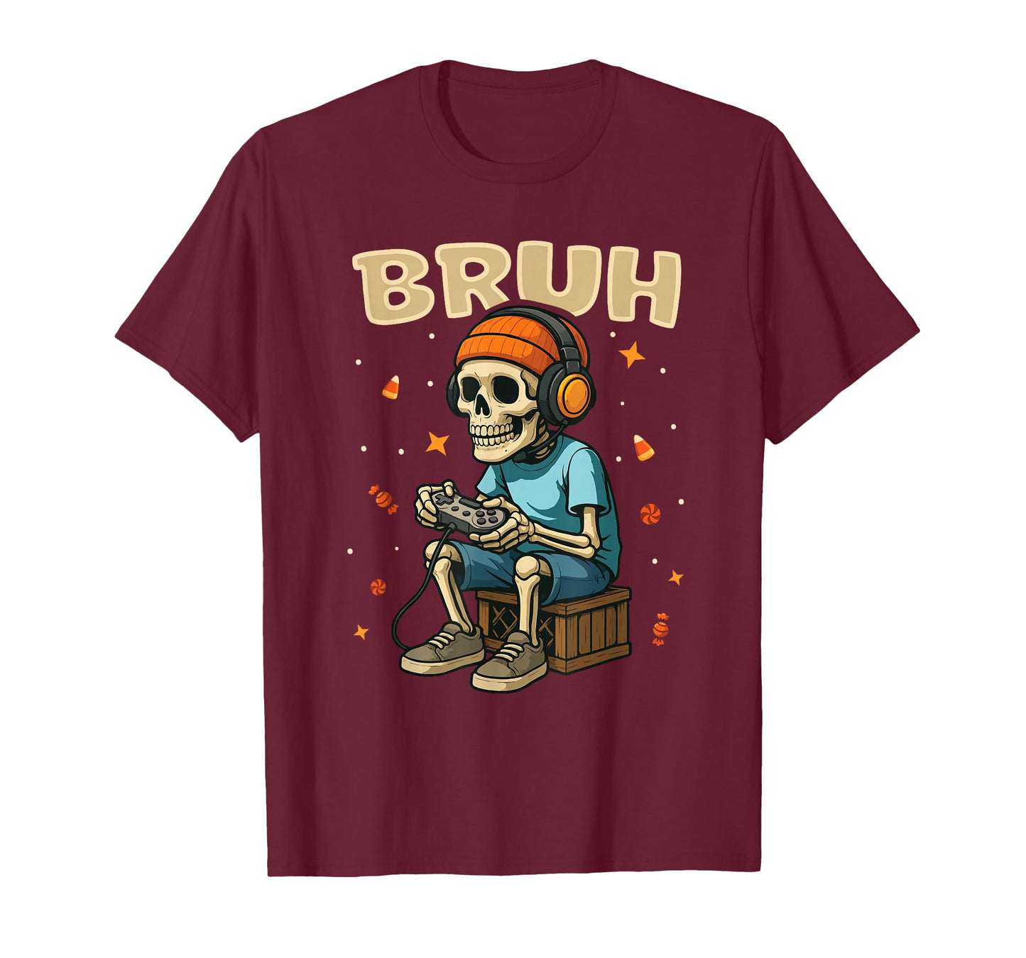 Bruh Halloween Skeleton Video Game for Boys Kids Gamer T-Shirt