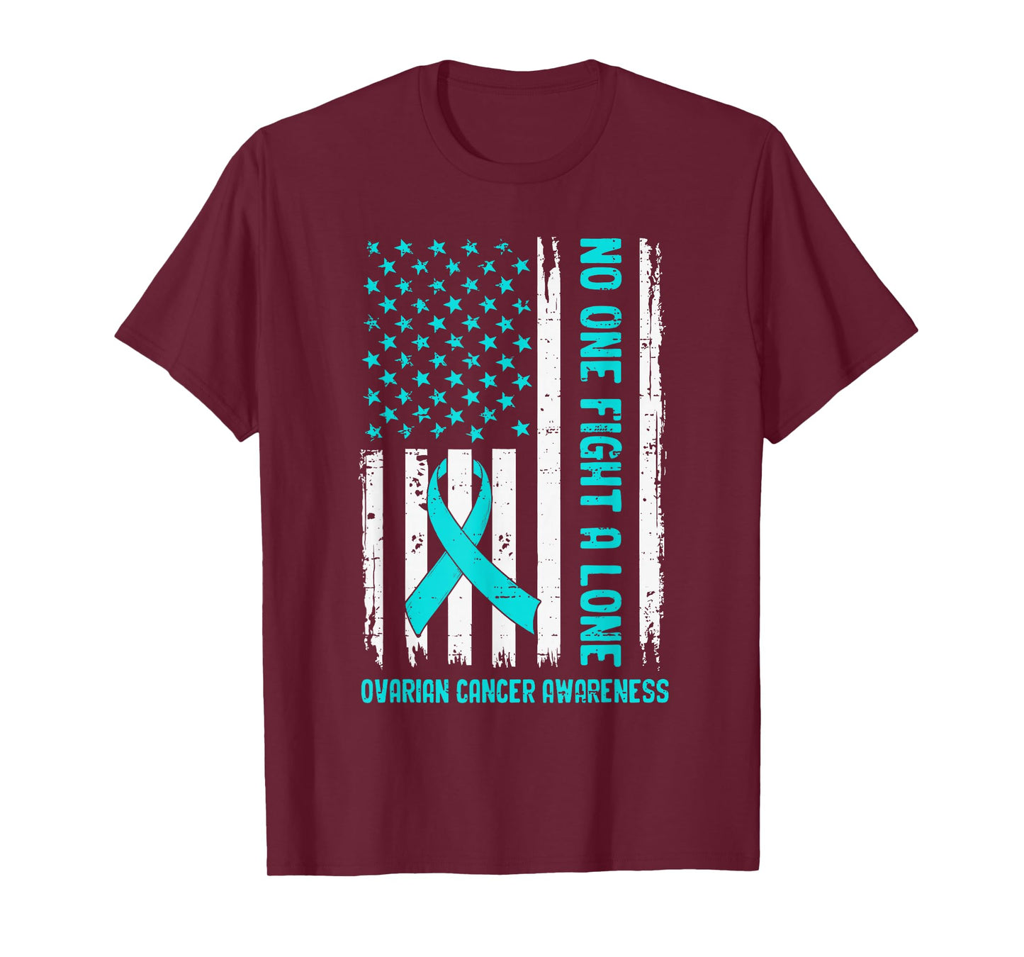 Ovarian Cancer Awareness USA Flag Ribbon Teal Support Mens T-Shirt