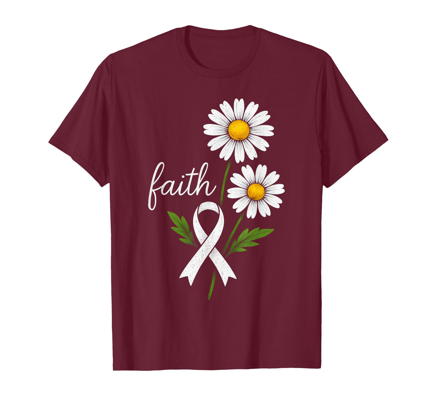 Faith Lung Cancer Awareness Flower White Ribbon Support T-Shirt