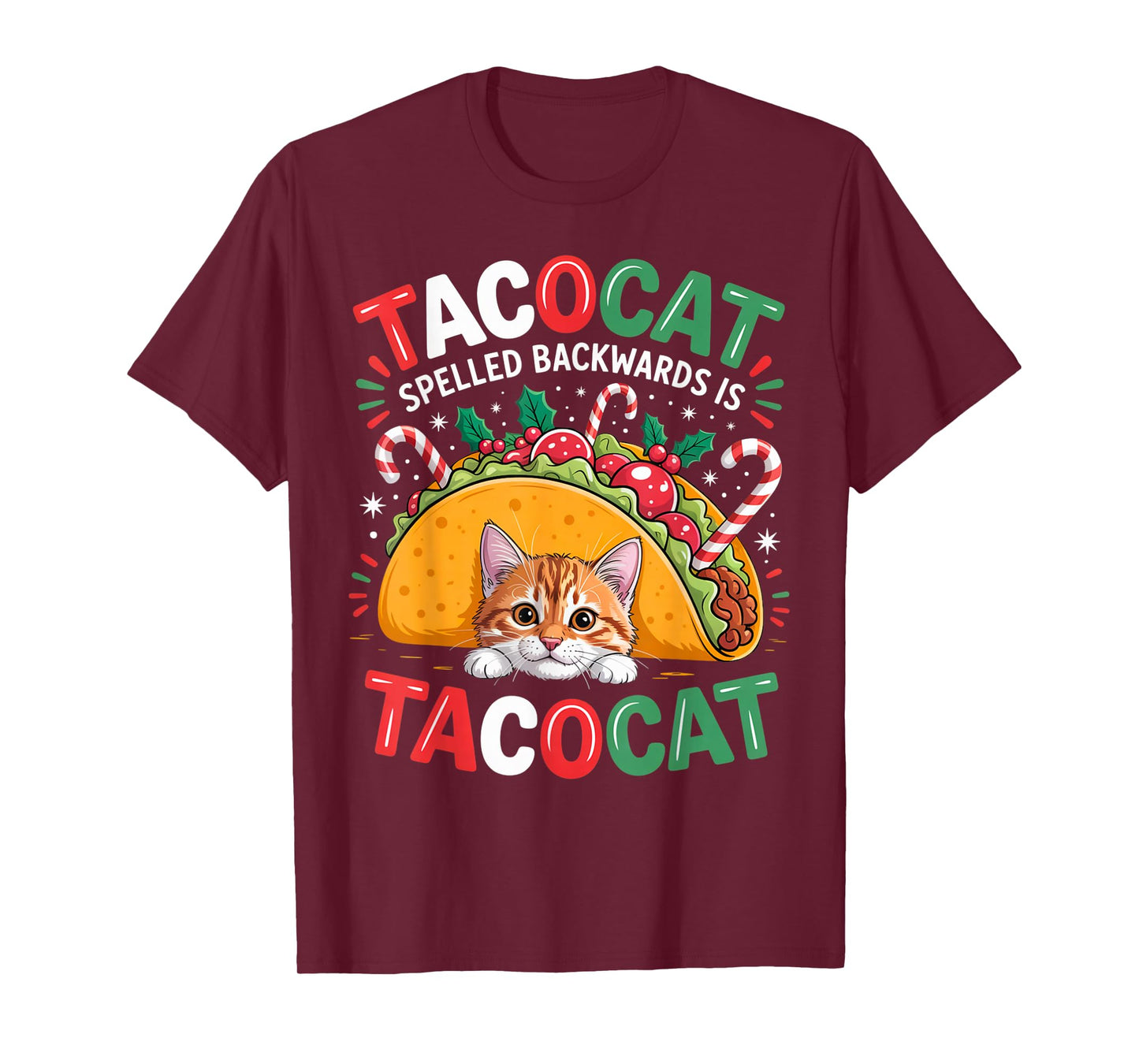 Tacocat Spelled Backwards is Taco cat Funny Cat Xmas Costume T-Shirt