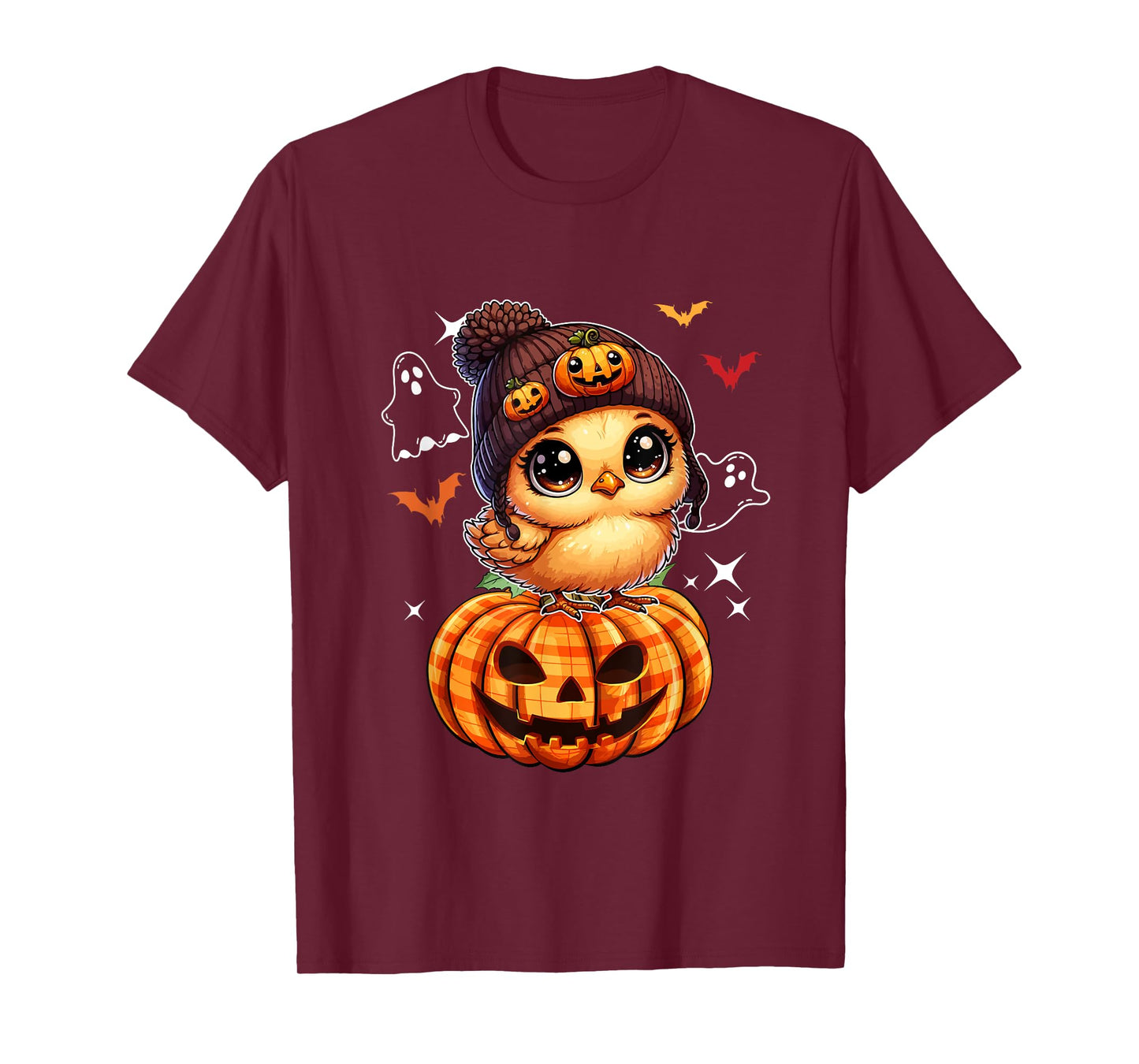 Chicken Wearing Knitted Hat Halloween Carved Pumpkins Farmer T-Shirt