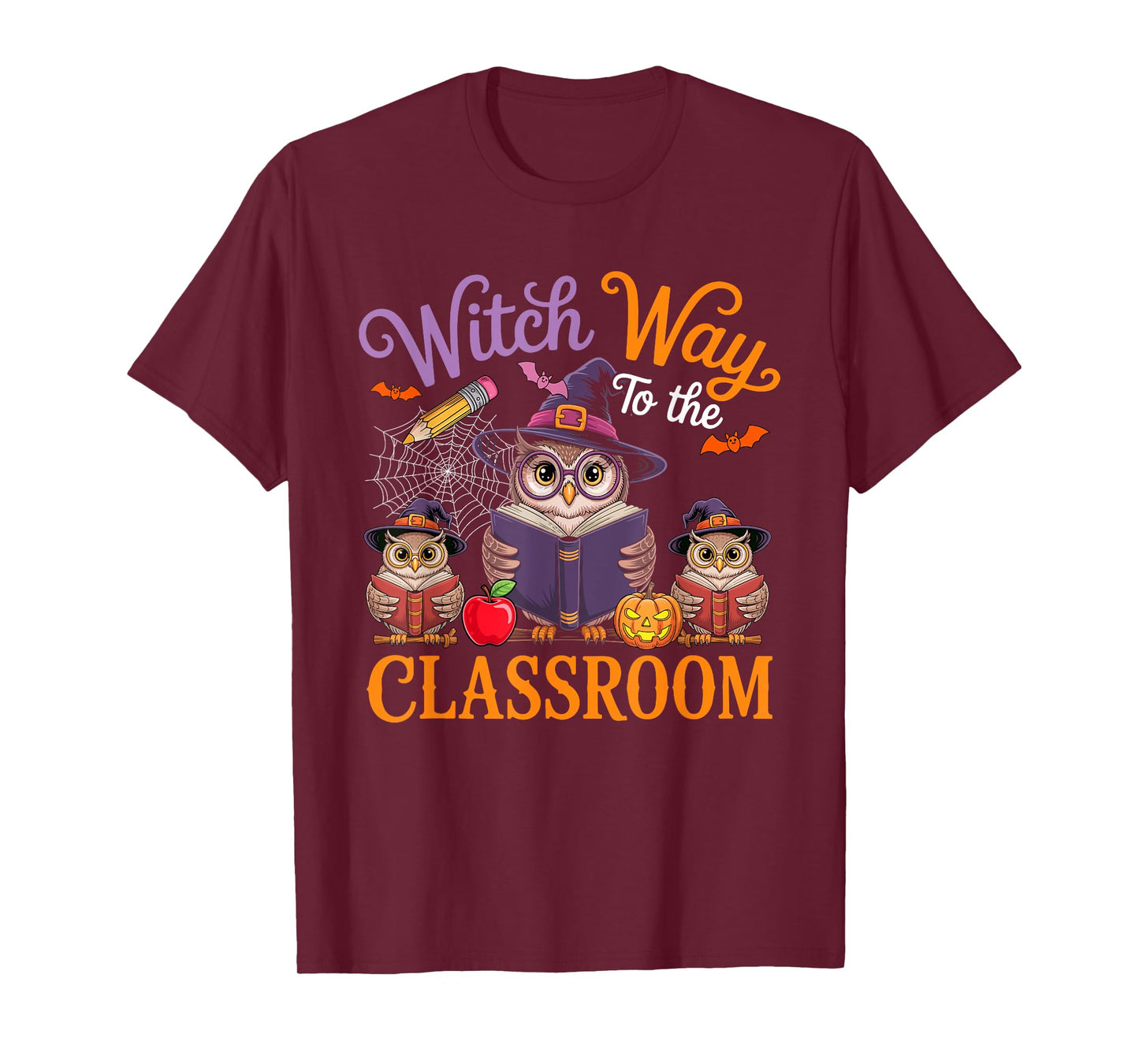 Way to Classroom Halloween Witch Three Cute Owls Teacher T-Shirt