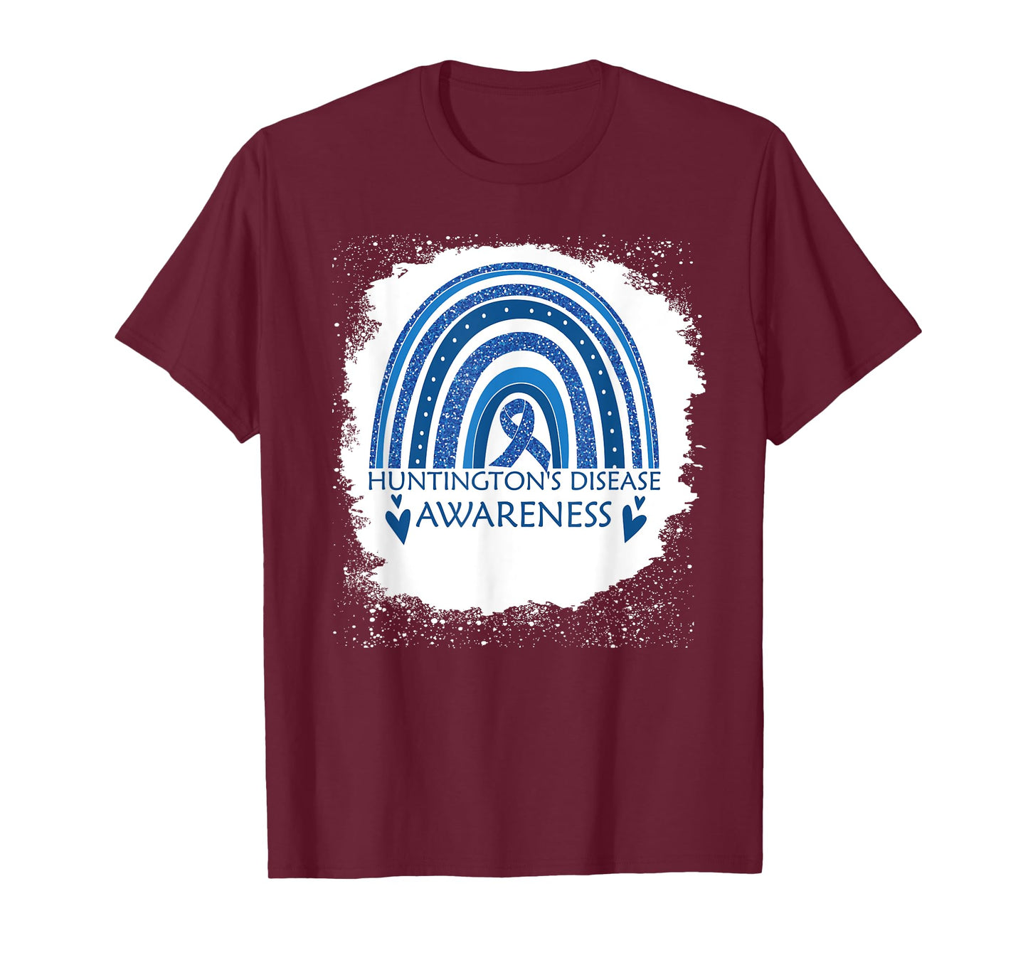 Huntington's Disease Awareness Bleached Rainbow Blue Ribbon T-Shirt