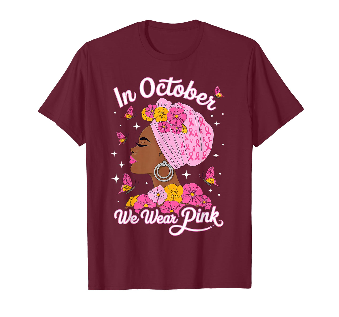 In October We Wear Pink Black Woman Breast Cancer Awareness T-Shirt